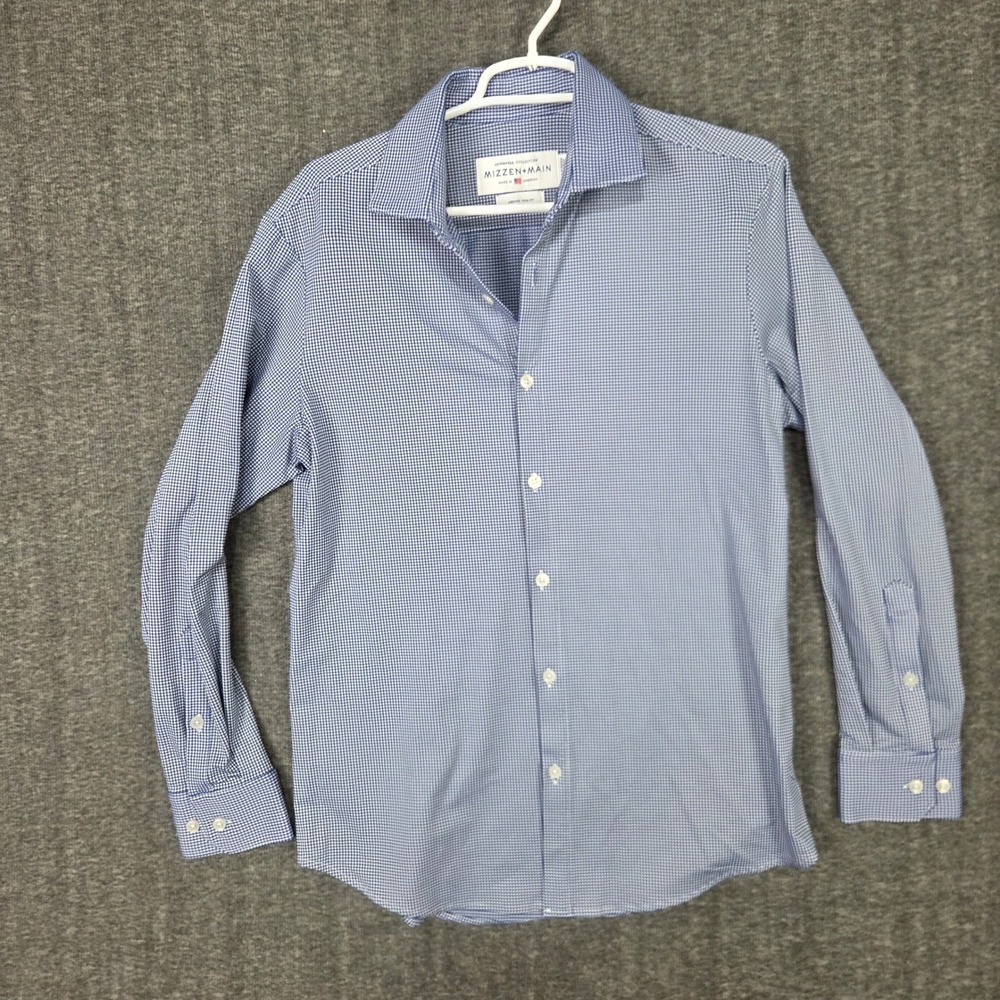 Mizzen+Main Dress Shirt Men M Spinnaker Collection Trim Fit Light Blue Gingham